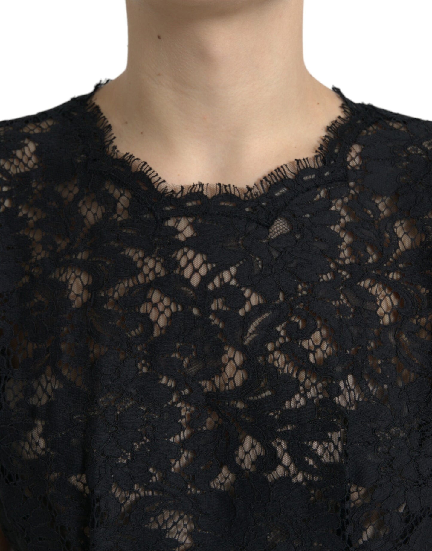 Dolce & Gabbana Elegant Black Floral Lace A-Line Mini Dress Dolce & Gabbana