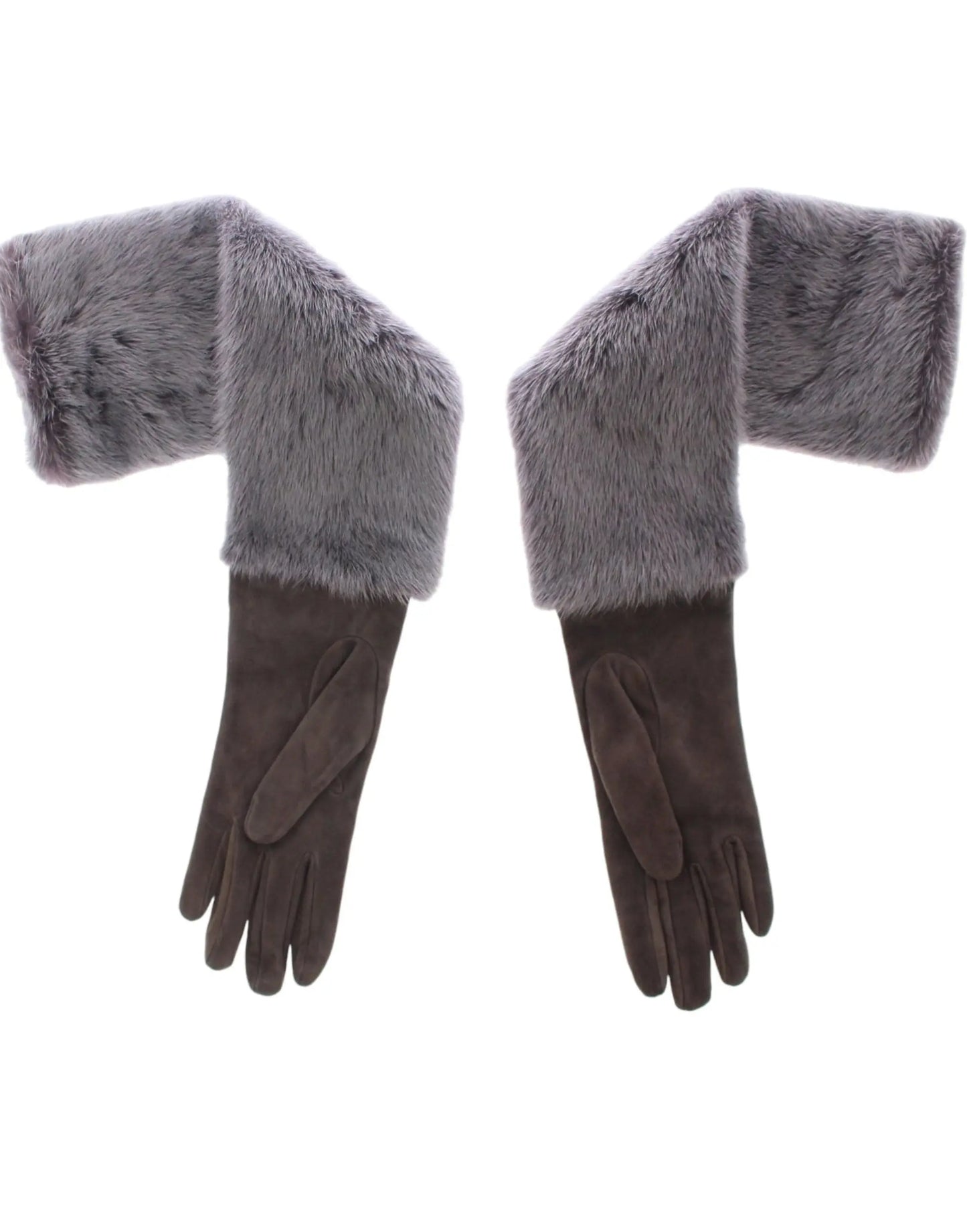 Dolce & Gabbana Elegant Gray Mink Fur Leather Elbow Gloves Dolce & Gabbana