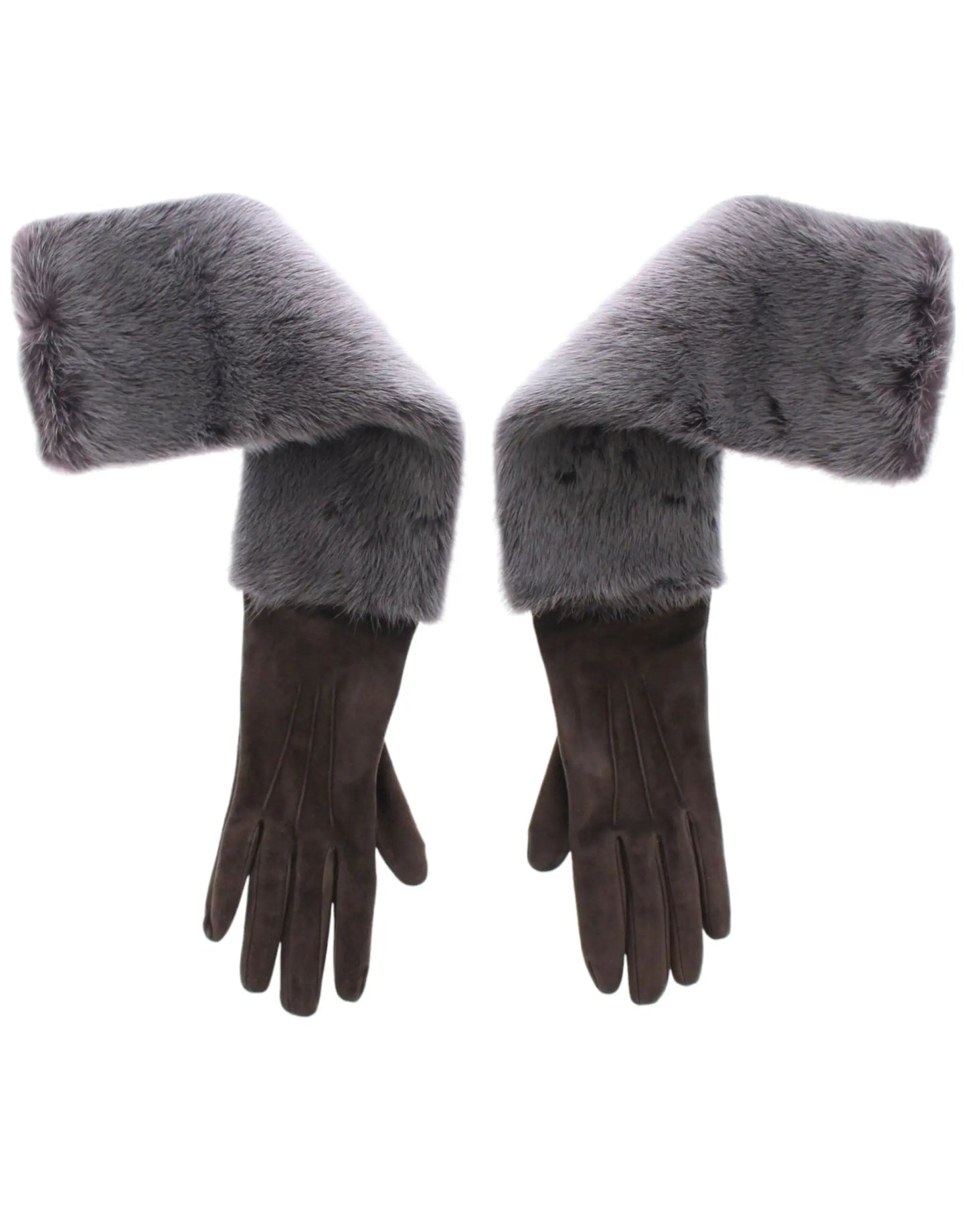 Dolce & Gabbana Elegant Gray Mink Fur Leather Elbow Gloves Dolce & Gabbana