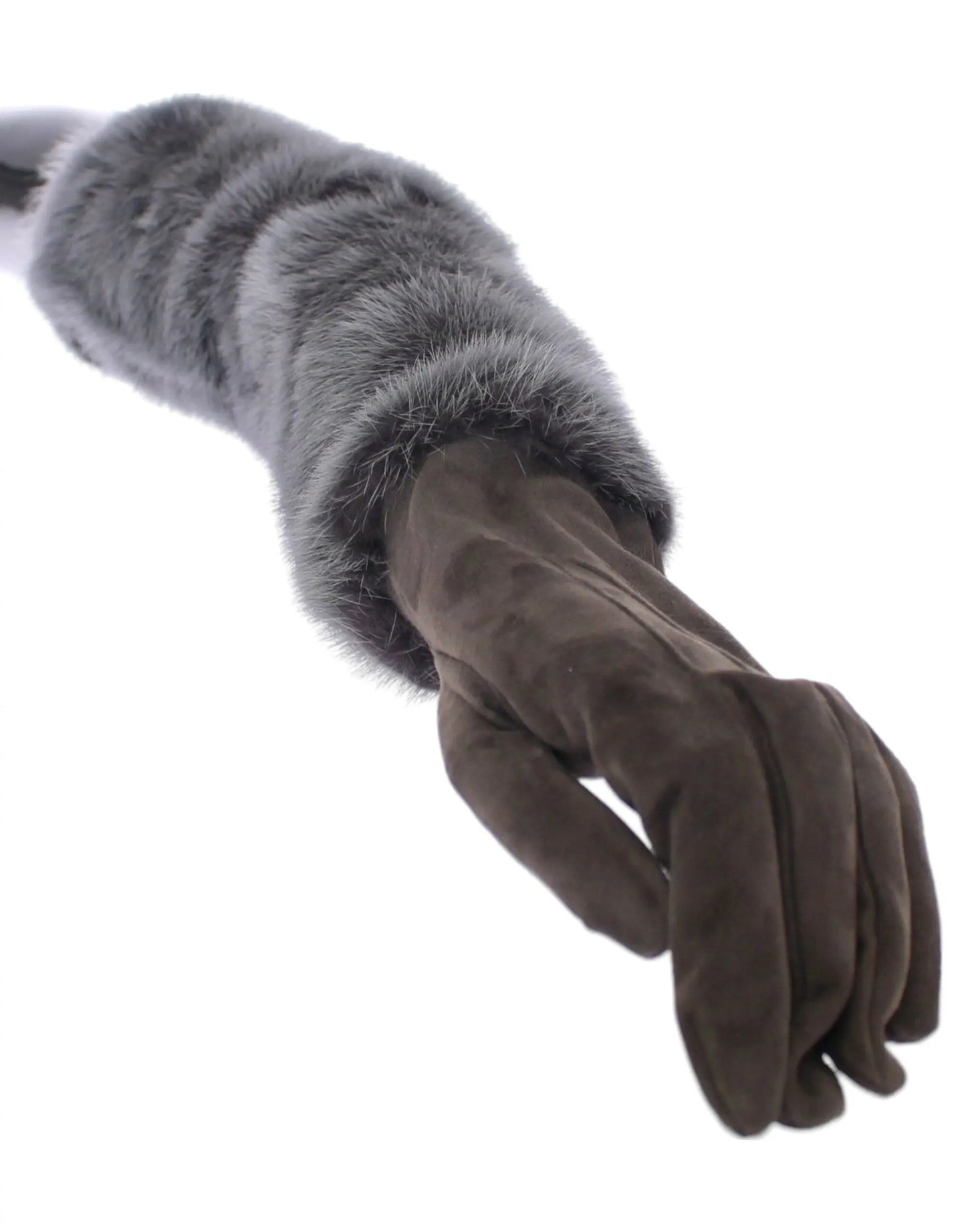 Dolce & Gabbana Elegant Gray Mink Fur Leather Elbow Gloves Dolce & Gabbana