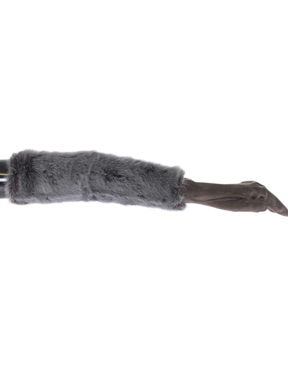 Dolce & Gabbana Elegant Gray Mink Fur Leather Elbow Gloves Dolce & Gabbana