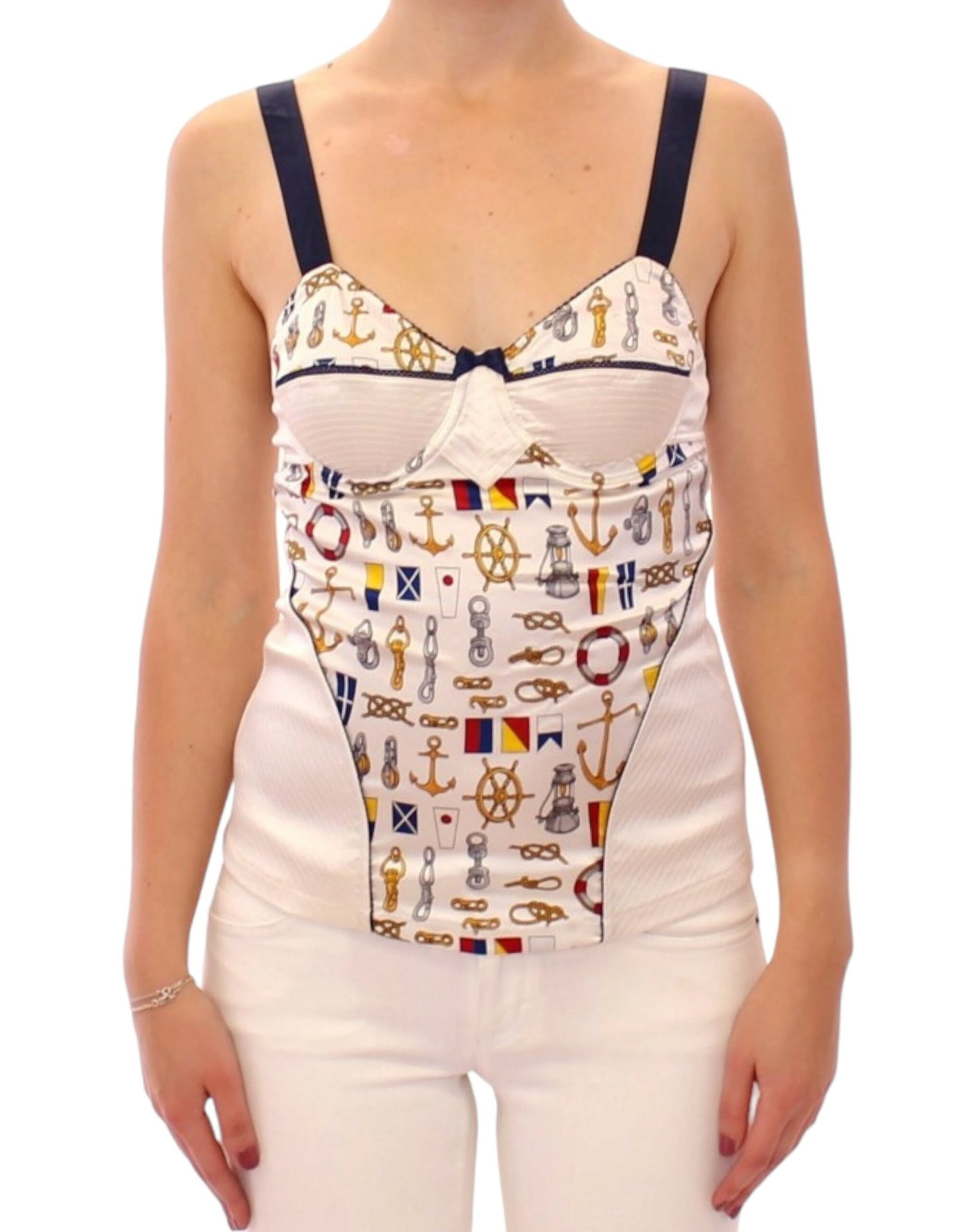 Dolce & Gabbana White Sailor Motif Stretch Tank Top Dolce & Gabbana