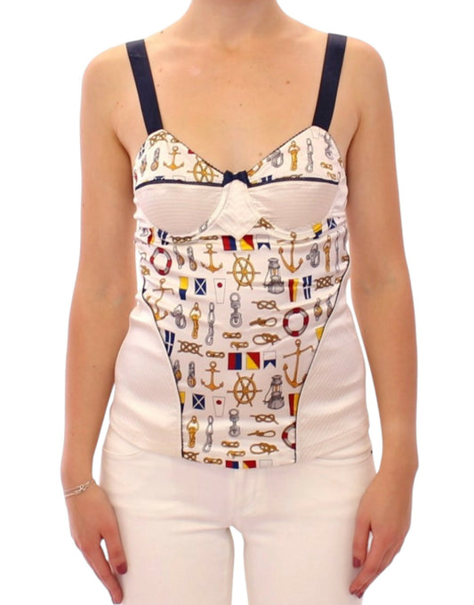 Dolce & Gabbana White Sailor Motif Stretch Tank Top Dolce & Gabbana