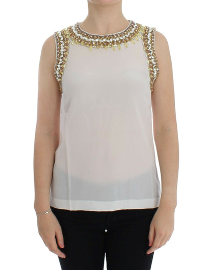 Dolce & Gabbana Elegant Sleeveless Silk Blouse with Crystal Embellishment Dolce & Gabbana