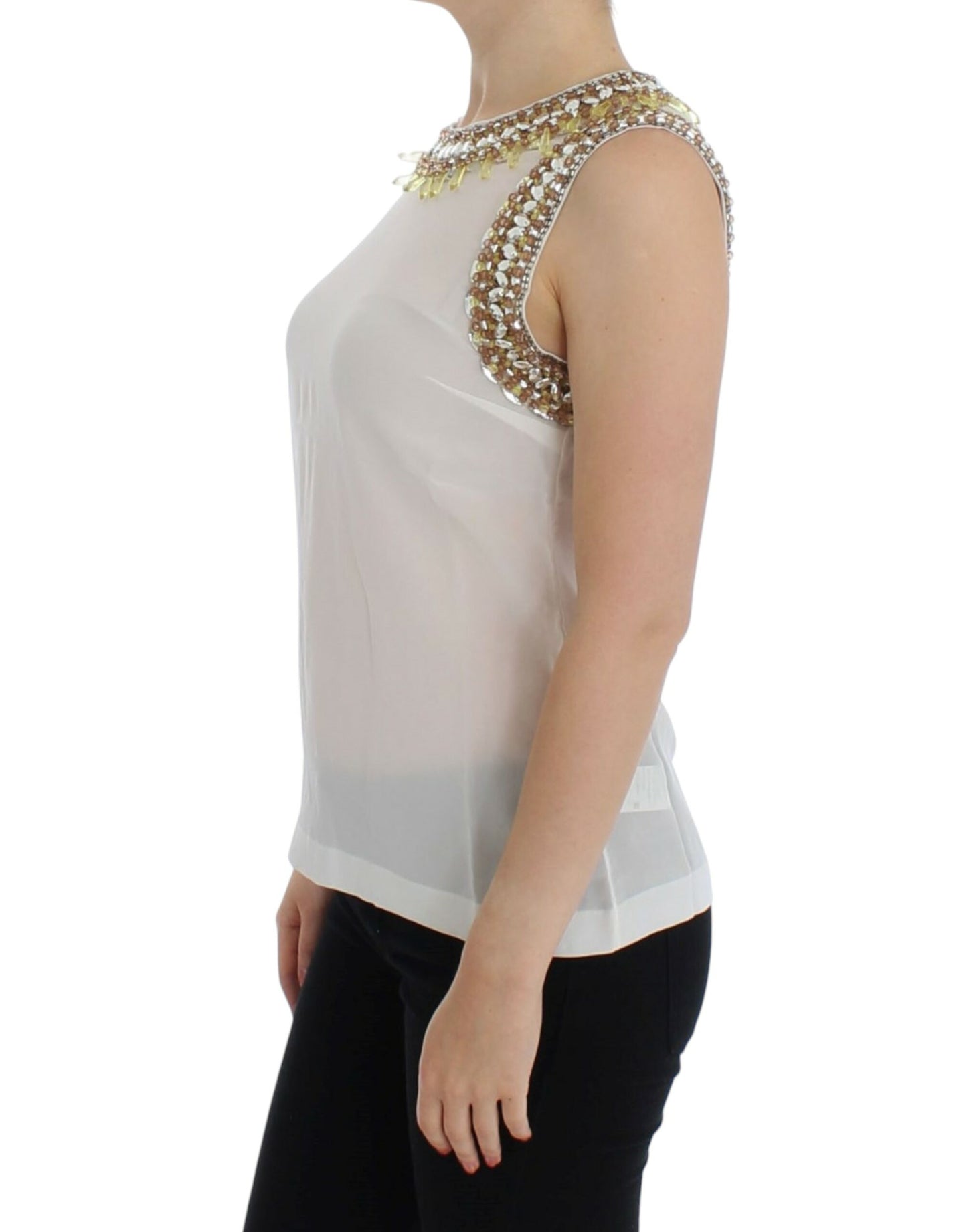 Dolce & Gabbana Elegant Sleeveless Silk Blouse with Crystal Embellishment Dolce & Gabbana