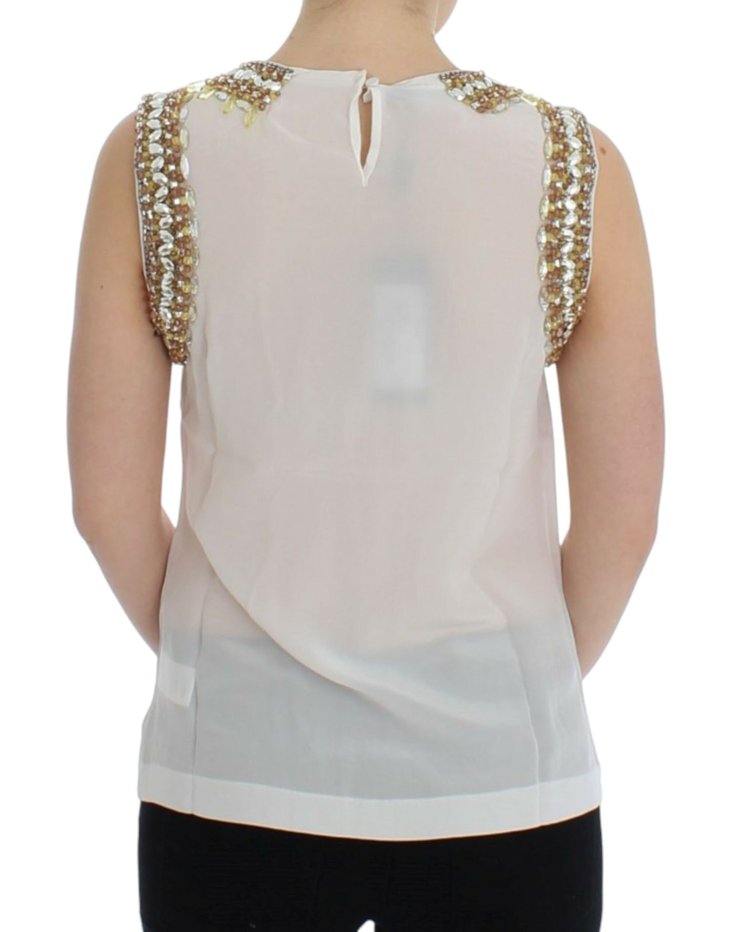 Dolce & Gabbana Elegant Sleeveless Silk Blouse with Crystal Embellishment Dolce & Gabbana