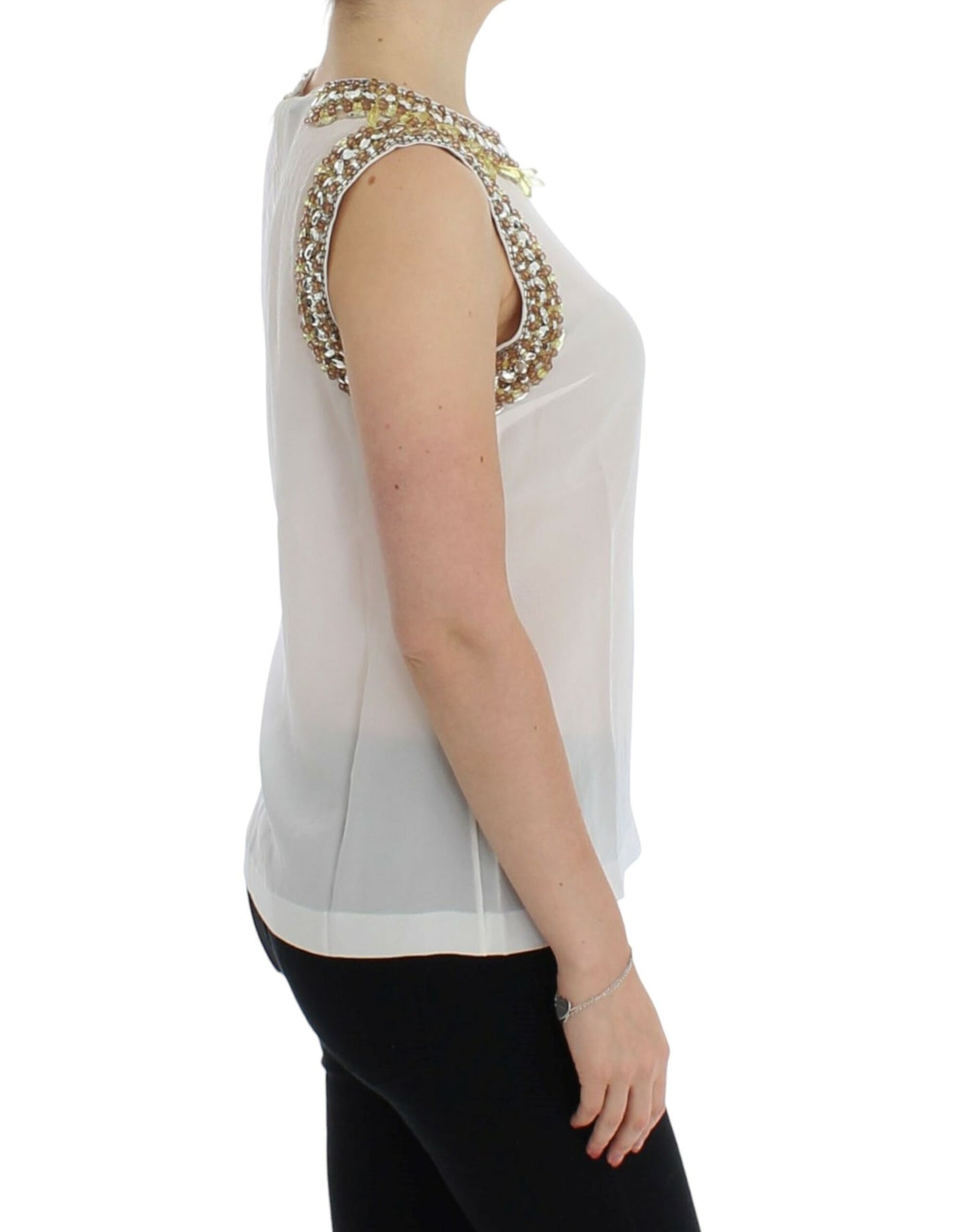 Dolce & Gabbana Elegant Sleeveless Silk Blouse with Crystal Embellishment Dolce & Gabbana