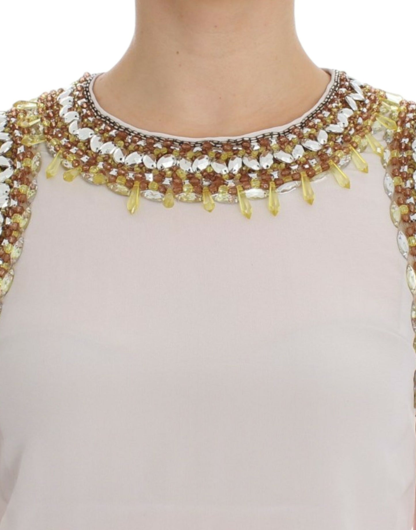 Dolce & Gabbana Elegant Sleeveless Silk Blouse with Crystal Embellishment Dolce & Gabbana