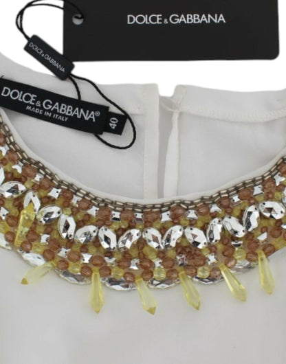 Dolce & Gabbana Elegant Sleeveless Silk Blouse with Crystal Embellishment Dolce & Gabbana