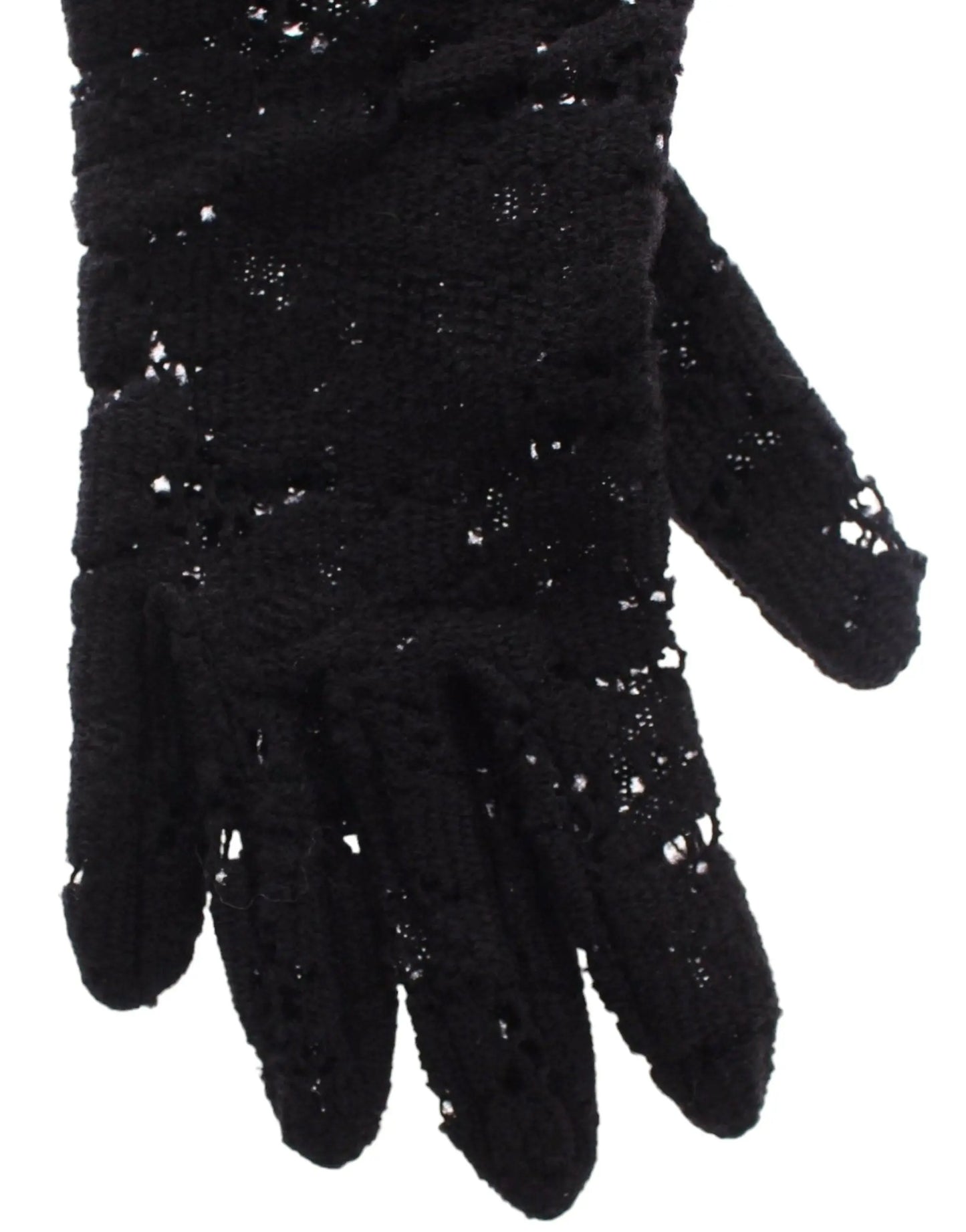 Dolce & Gabbana Black Wool Lace & Lamb Fur Elbow Gloves Dolce & Gabbana