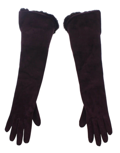 Dolce & Gabbana Elegant Elbow Length Purple Fur Gloves Dolce & Gabbana