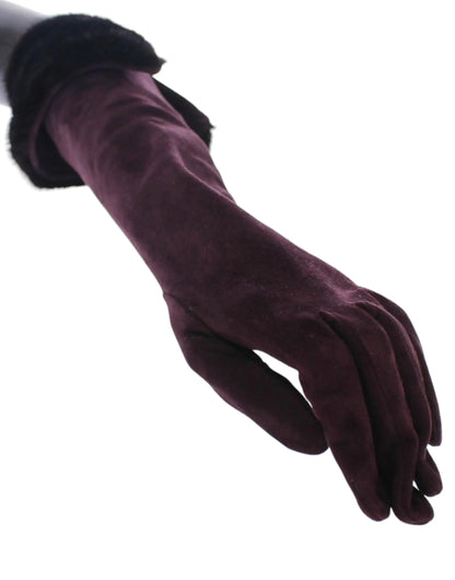 Dolce & Gabbana Elegant Elbow Length Purple Fur Gloves Dolce & Gabbana