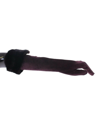 Dolce & Gabbana Elegant Elbow Length Purple Fur Gloves Dolce & Gabbana