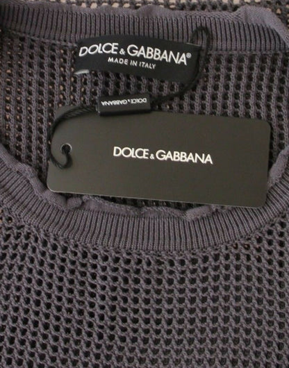 Dolce & Gabbana Elegant Crew-Neck Netted Sweater in Light Purple Dolce & Gabbana