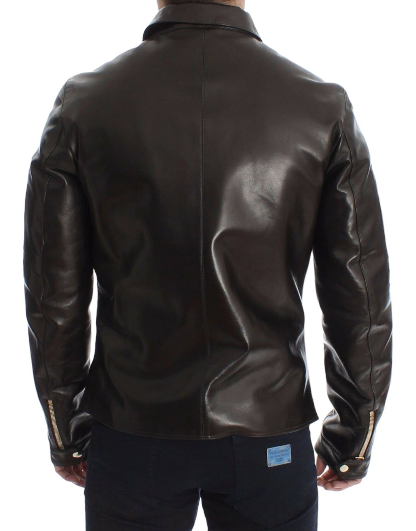 Dolce & Gabbana Elegant Brown Gold-Detailed Leather Jacket Dolce & Gabbana