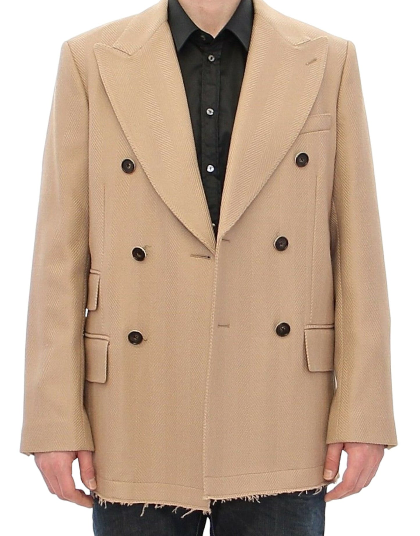 Dolce & Gabbana Elegant Beige Formal Wool Coat Dolce & Gabbana