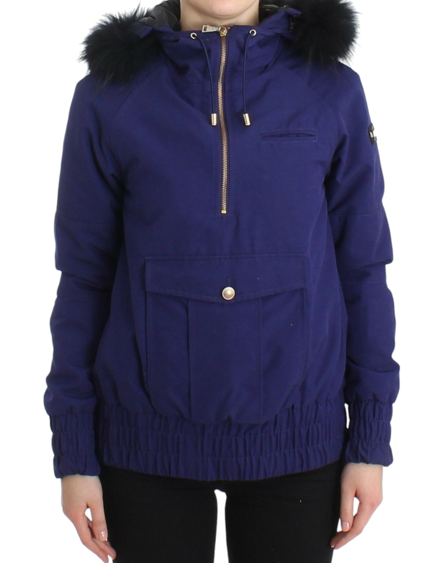 GF Ferre Chic Blue K-Way Jacket with Faux Fur Accent GF Ferre