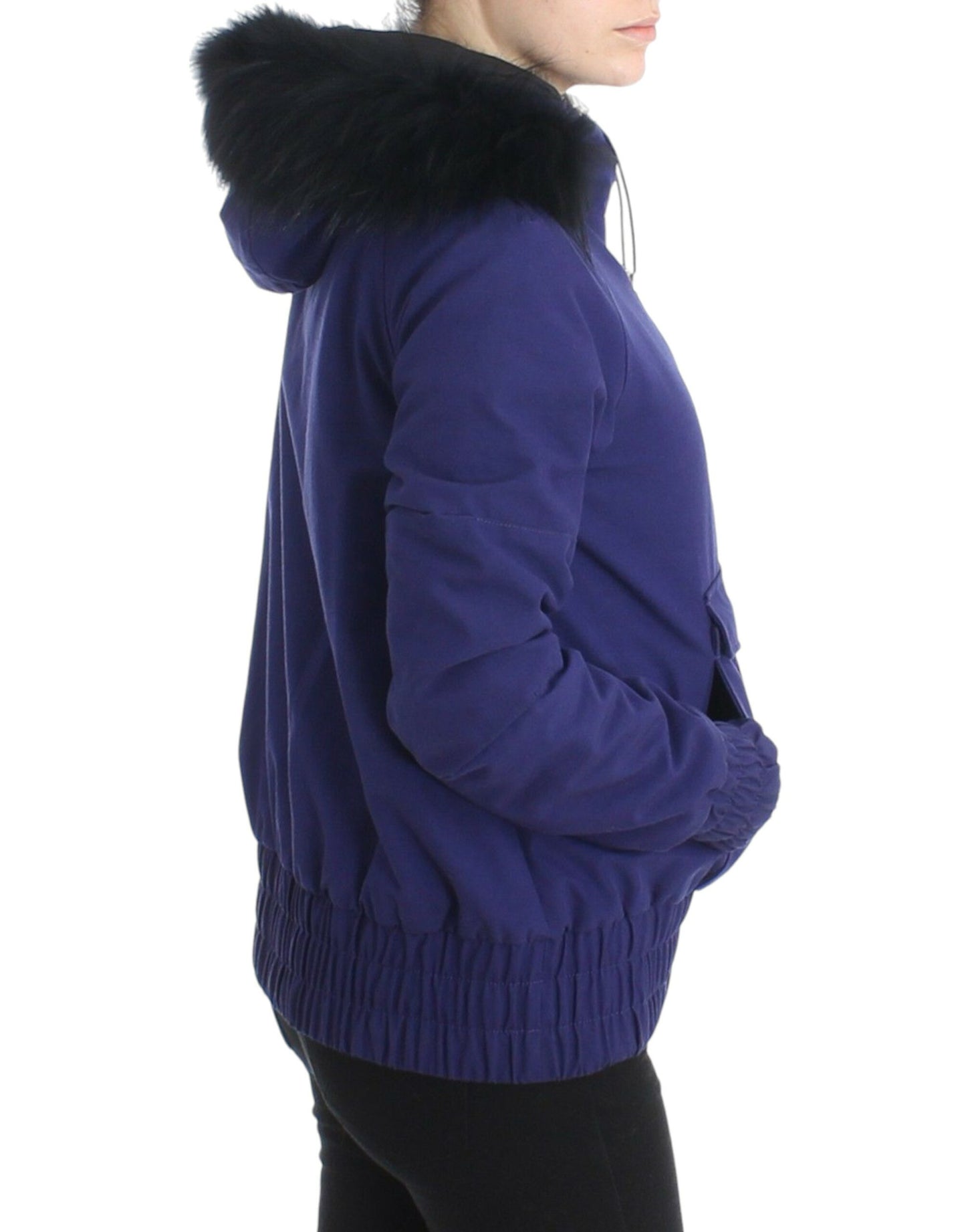 GF Ferre Chic Blue K-Way Jacket with Faux Fur Accent GF Ferre