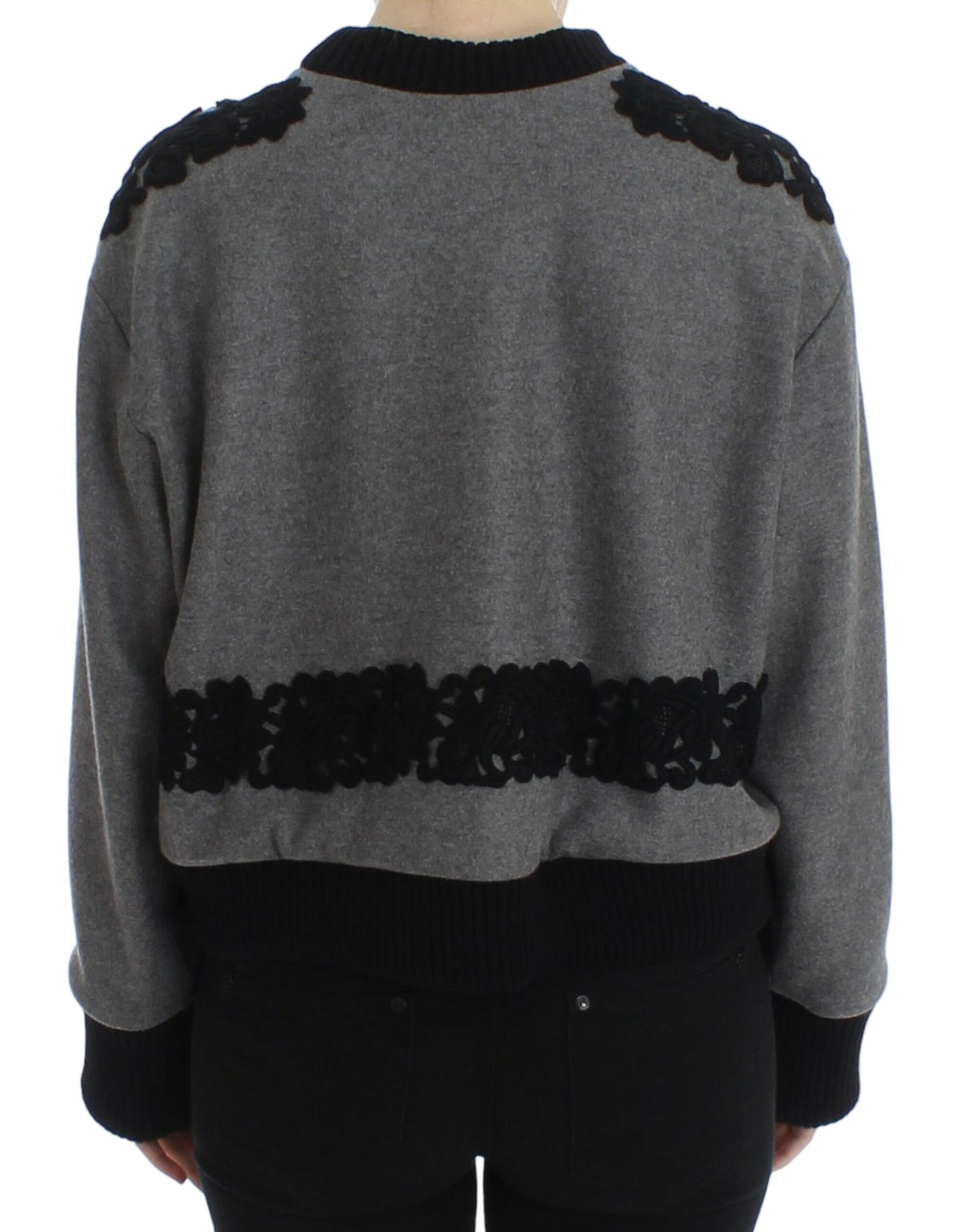 Dolce & Gabbana Elegant Gray Cashmere Blend Lace Sweater Dolce & Gabbana