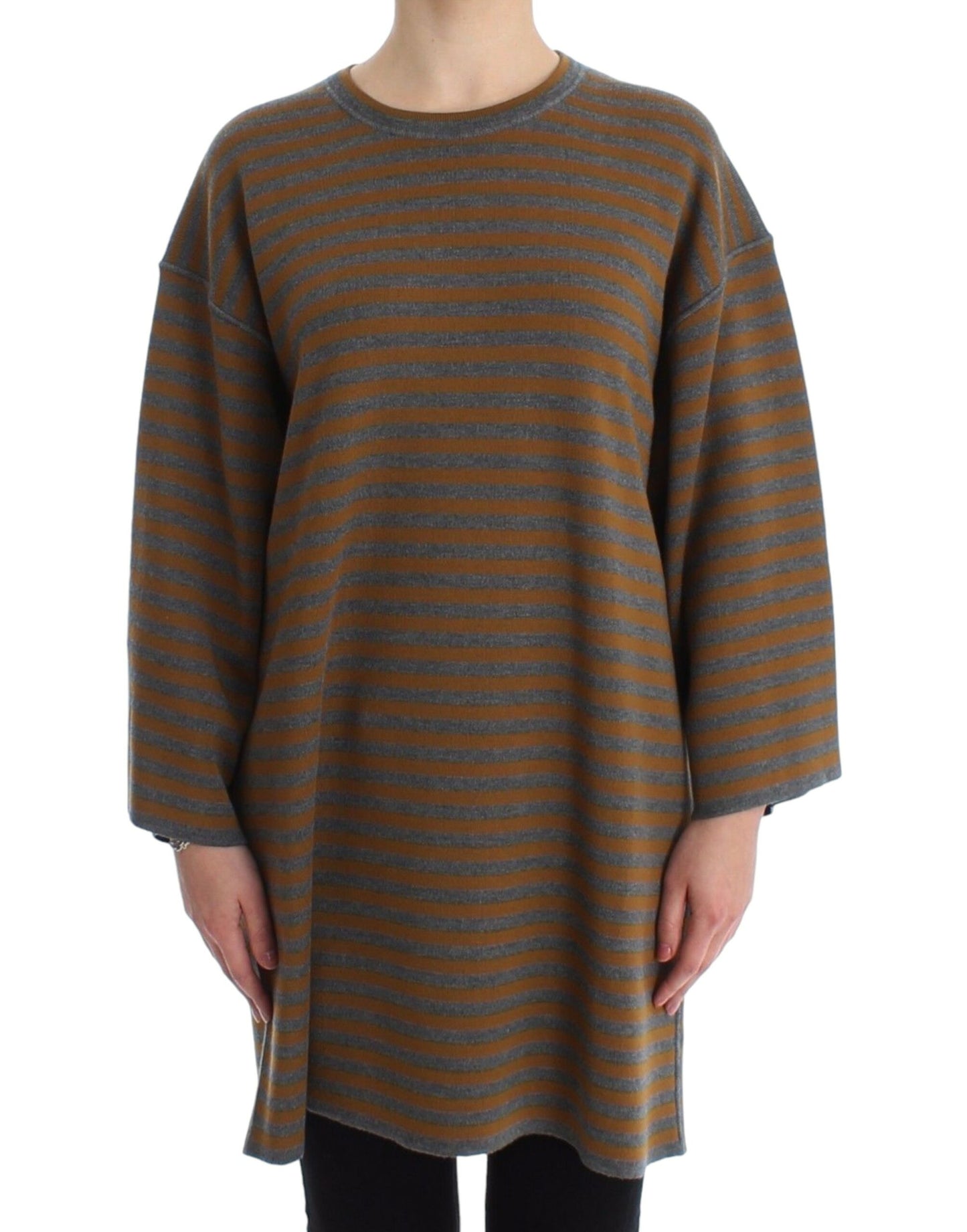 Dolce & Gabbana Yellow & Gray Striped Oversized Sweater Dolce & Gabbana