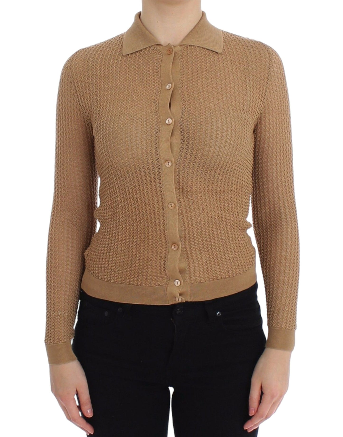 Dolce & Gabbana Beige Knitted Cotton Polo Cardigan Sweater Dolce & Gabbana