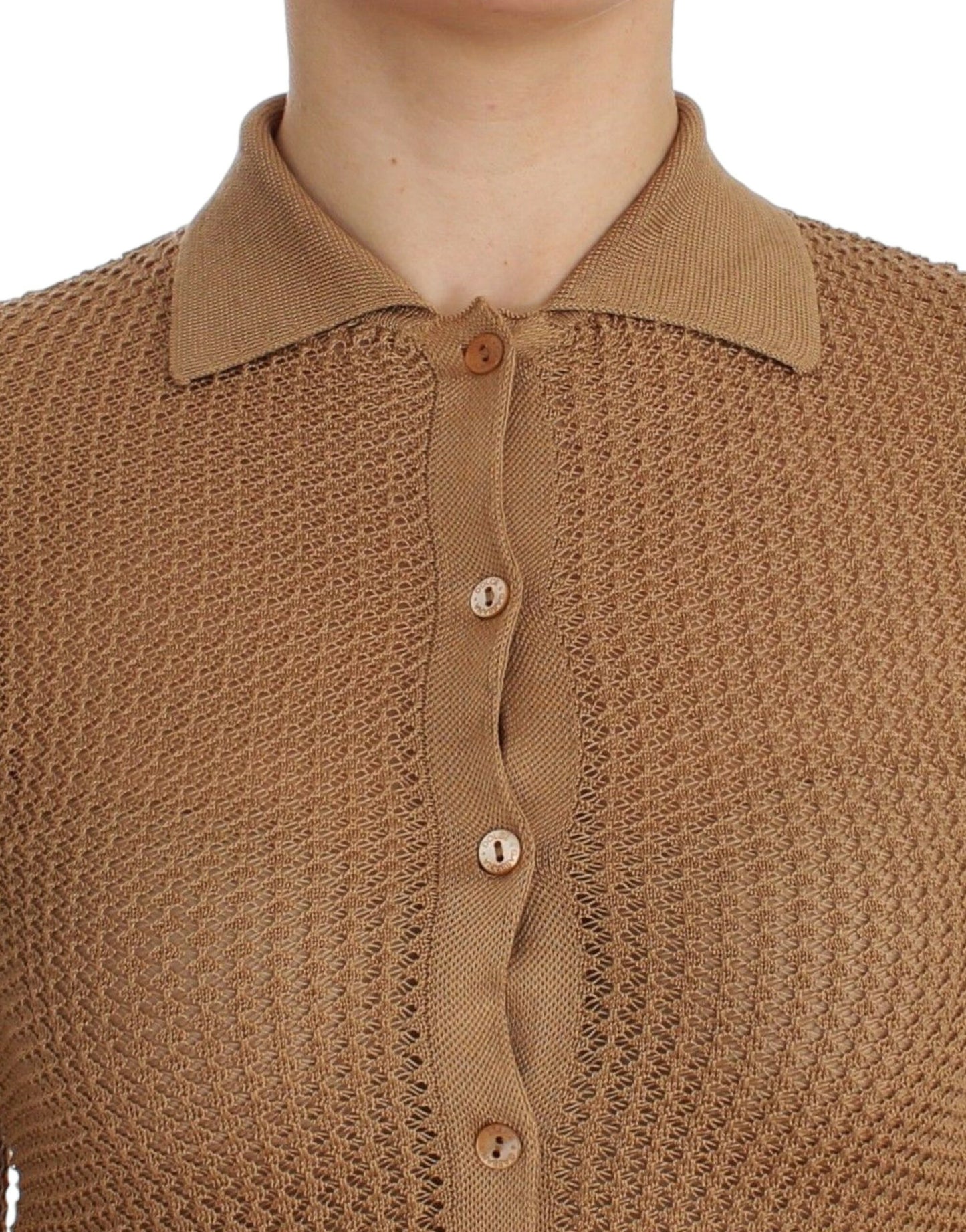 Dolce & Gabbana Beige Knitted Cotton Polo Cardigan Sweater Dolce & Gabbana