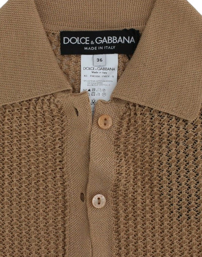 Dolce & Gabbana Beige Knitted Cotton Polo Cardigan Sweater Dolce & Gabbana