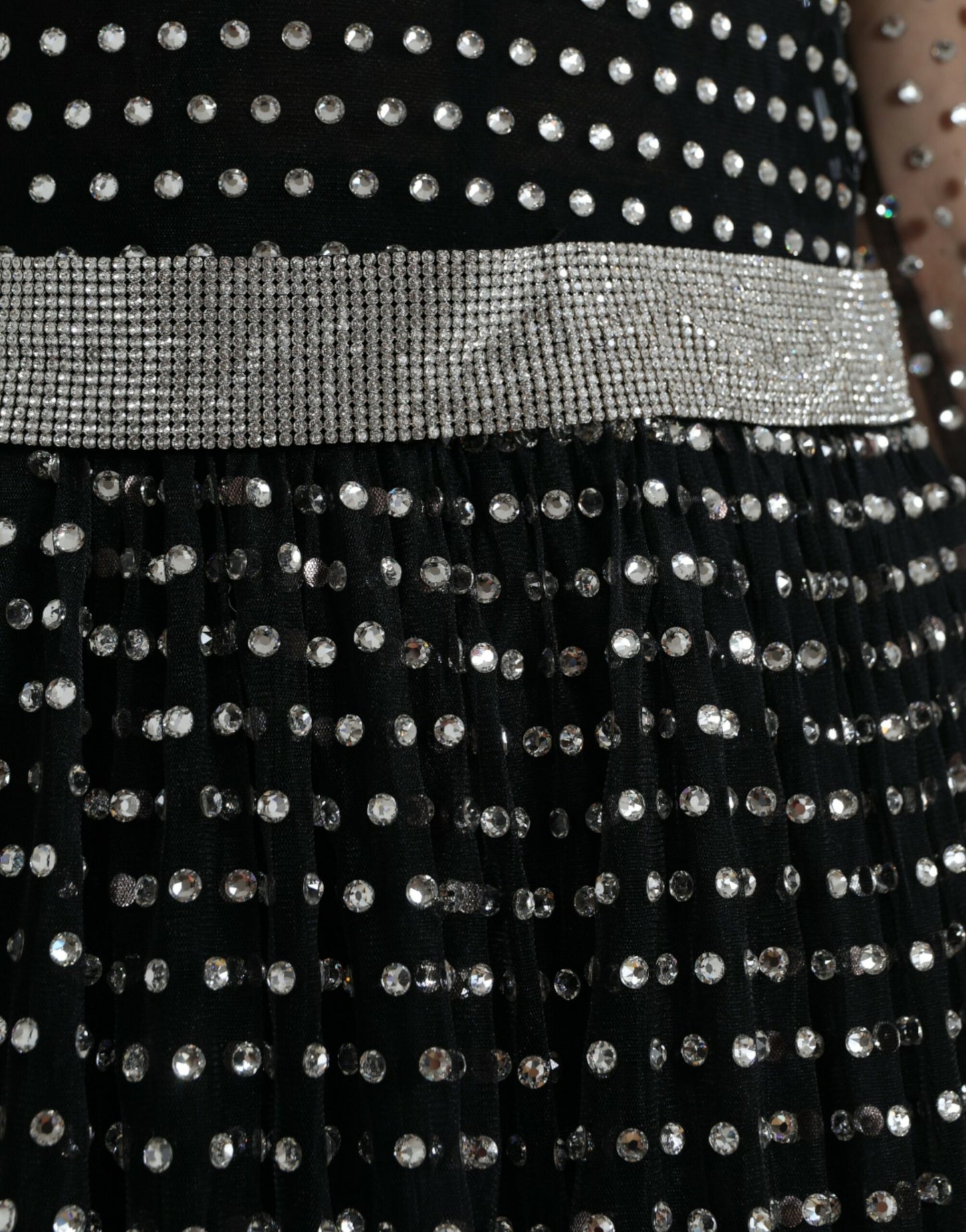 Dolce & Gabbana Elegant Crystal-Embellished Long Black Dress Dolce & Gabbana