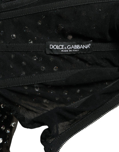 Dolce & Gabbana Elegant Crystal-Embellished Long Black Dress Dolce & Gabbana