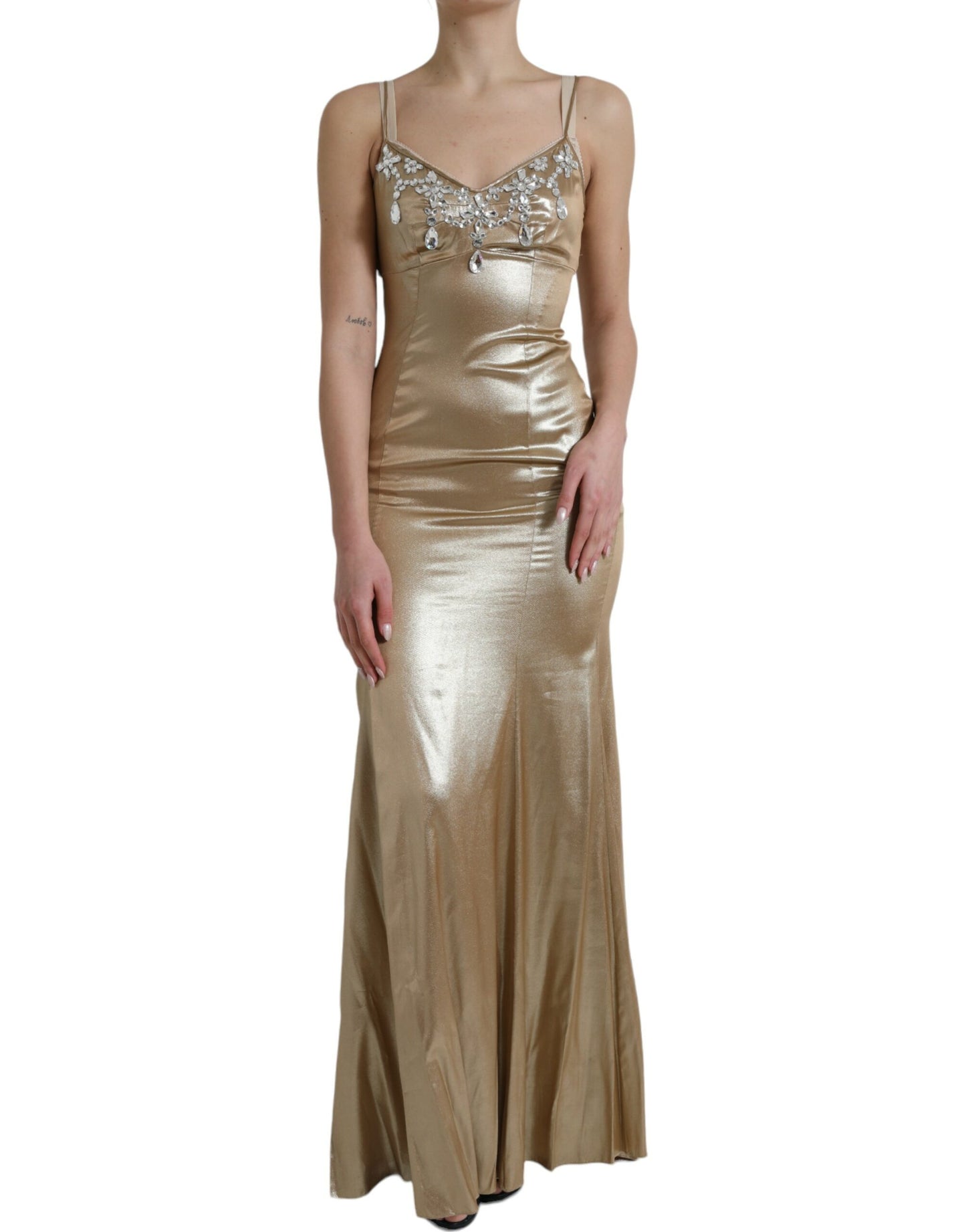 Dolce & Gabbana Elegant Metallic Gold Sheath Dress with Crystals Dolce & Gabbana