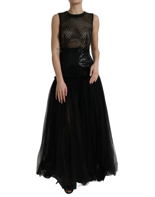 Dolce & Gabbana Elegant Black Sequined Evening Dress Dolce & Gabbana