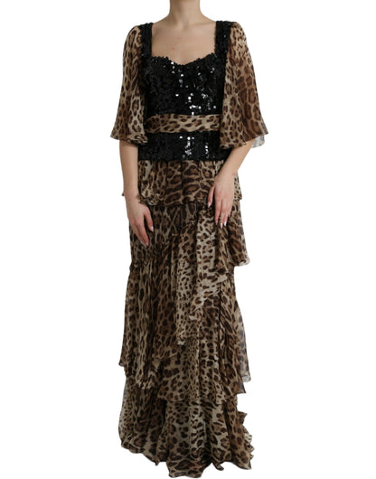 Dolce & Gabbana Elegant Leopard Sequin Tiered Dress Dolce & Gabbana