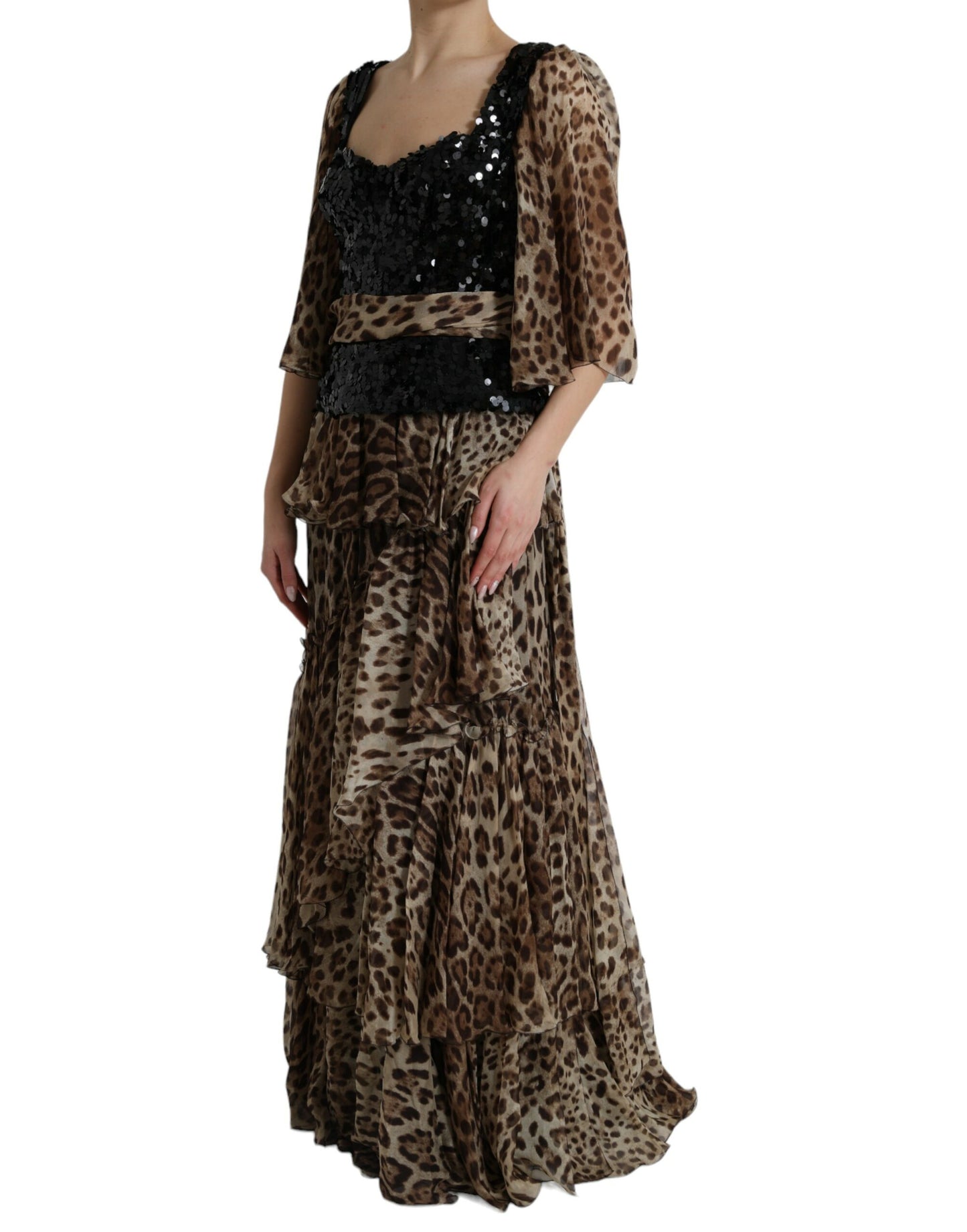 Dolce & Gabbana Elegant Leopard Sequin Tiered Dress Dolce & Gabbana