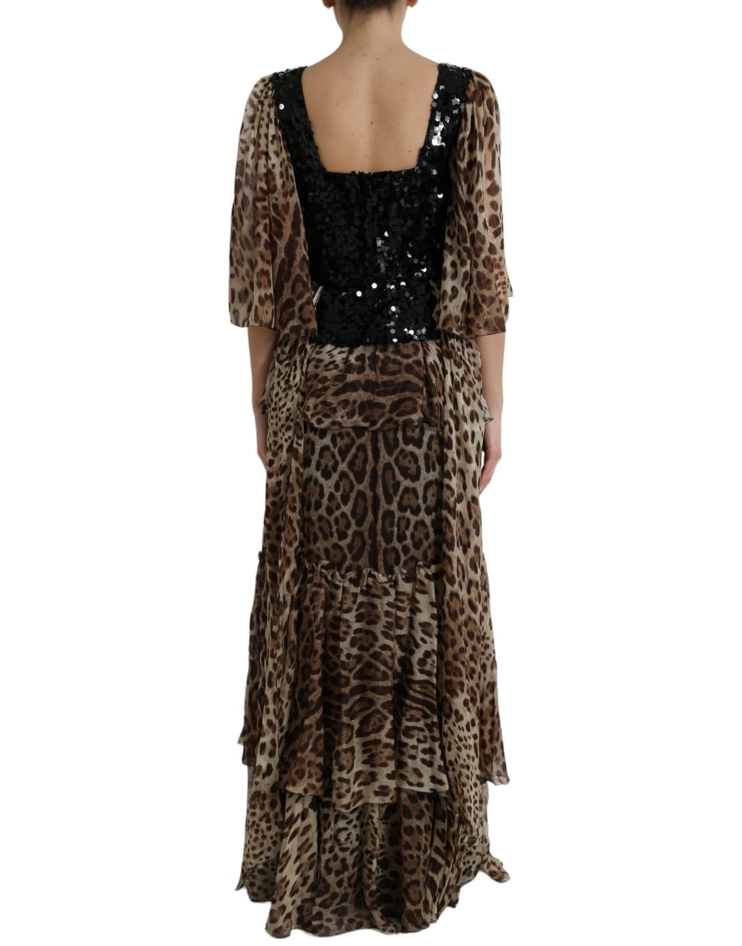 Dolce & Gabbana Elegant Leopard Sequin Tiered Dress Dolce & Gabbana