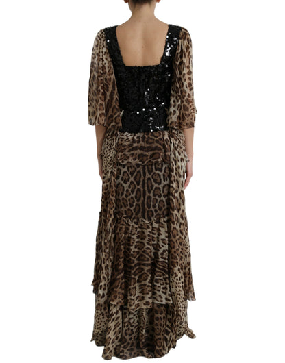 Dolce & Gabbana Elegant Leopard Sequin Tiered Dress Dolce & Gabbana