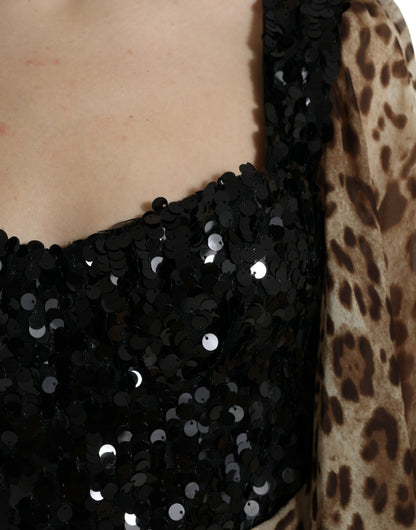 Dolce & Gabbana Elegant Leopard Sequin Tiered Dress Dolce & Gabbana