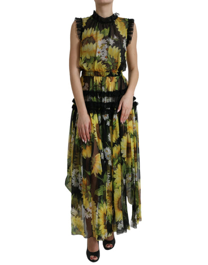 Dolce & Gabbana Elegant Sunflower Silk Maxi Dress Dolce & Gabbana