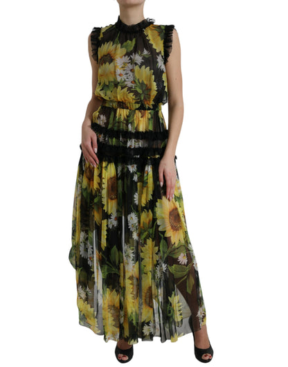 Dolce & Gabbana Elegant Sunflower Silk Maxi Dress Dolce & Gabbana