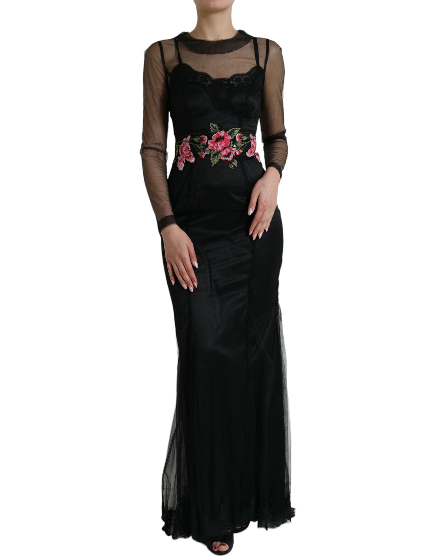 Dolce & Gabbana Floral Embroidery Tulle Long Evening Dress Dolce & Gabbana