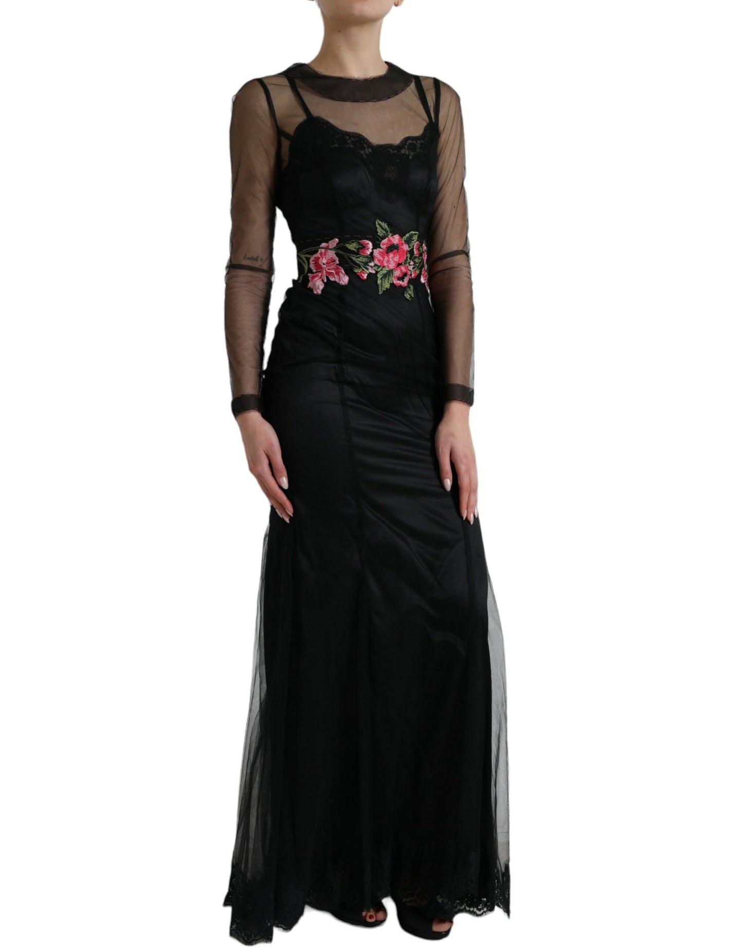 Dolce & Gabbana Floral Embroidery Tulle Long Evening Dress Dolce & Gabbana