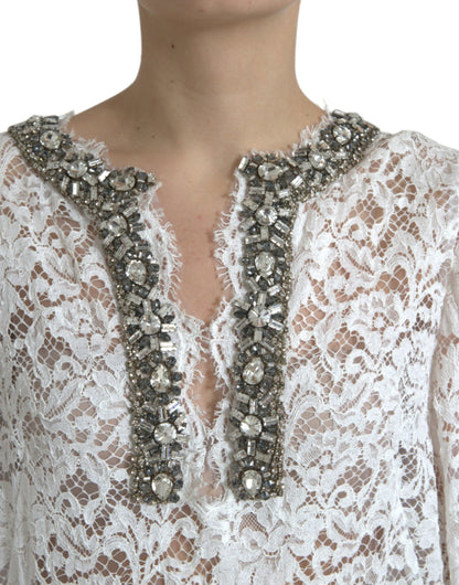 Dolce & Gabbana Elegant White Shift Dress with Crystal Embellishment Dolce & Gabbana