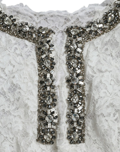 Dolce & Gabbana Elegant White Shift Dress with Crystal Embellishment Dolce & Gabbana