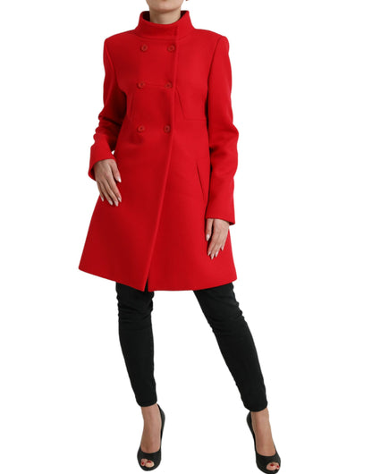 Liu Jo Elegant Red Double Breasted Long Coat Liu Jo