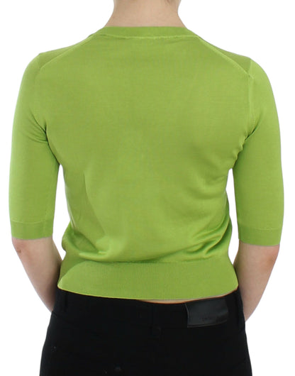 Dolce & Gabbana Emerald Green Wool V-Neck Pullover Dolce & Gabbana