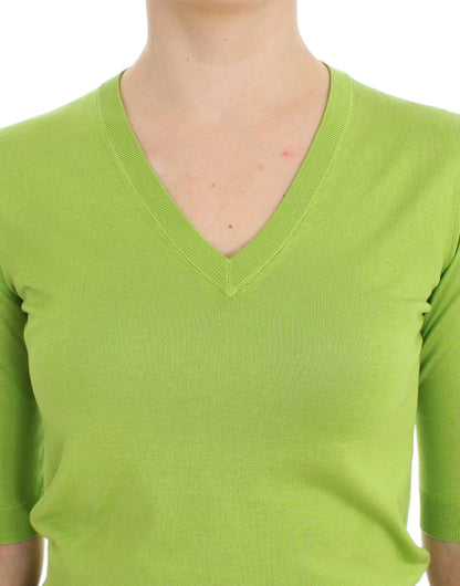 Dolce & Gabbana Emerald Green Wool V-Neck Pullover Dolce & Gabbana