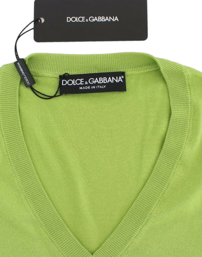 Dolce & Gabbana Emerald Green Wool V-Neck Pullover Dolce & Gabbana