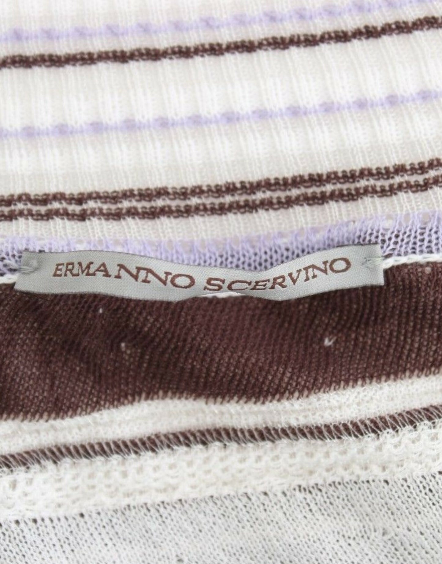 Ermanno Scervino Striped V-Neck Knit Top with Lace Hem Ermanno Scervino