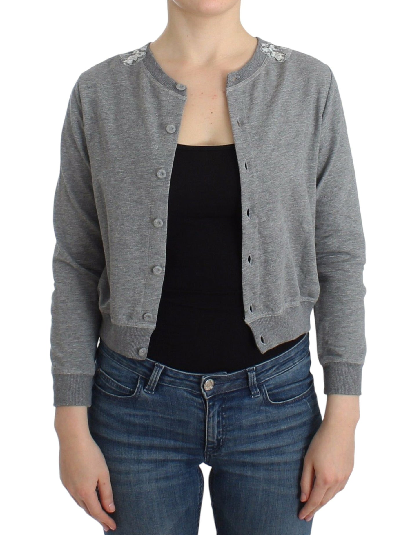 Ermanno Scervino Chic Gray Cotton Blend Short Cardigan Ermanno Scervino