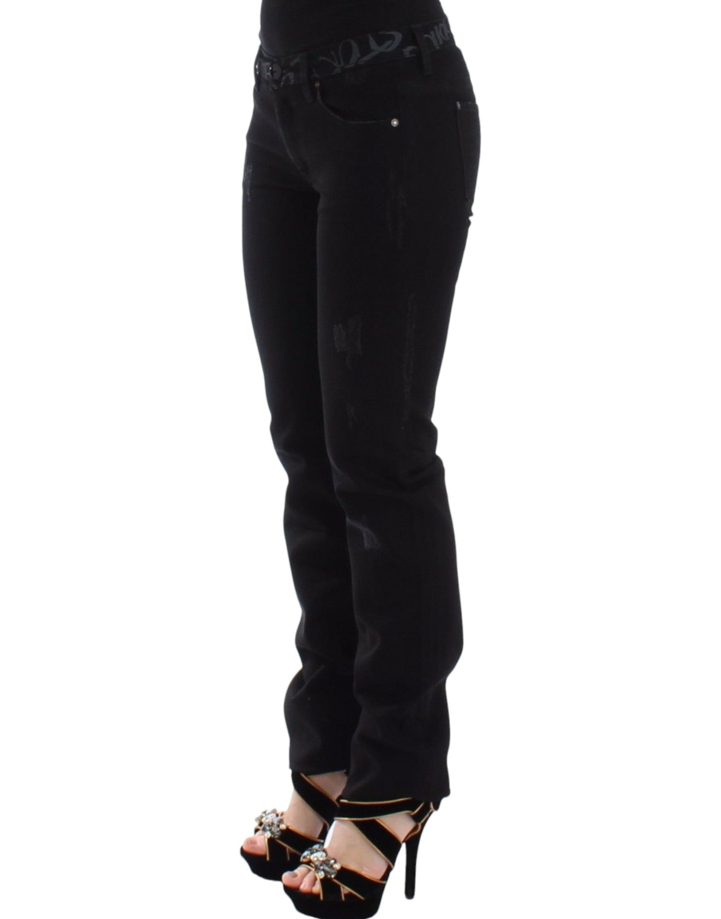 Ermanno Scervino Chic Black Skinny Statement Jeans Ermanno Scervino