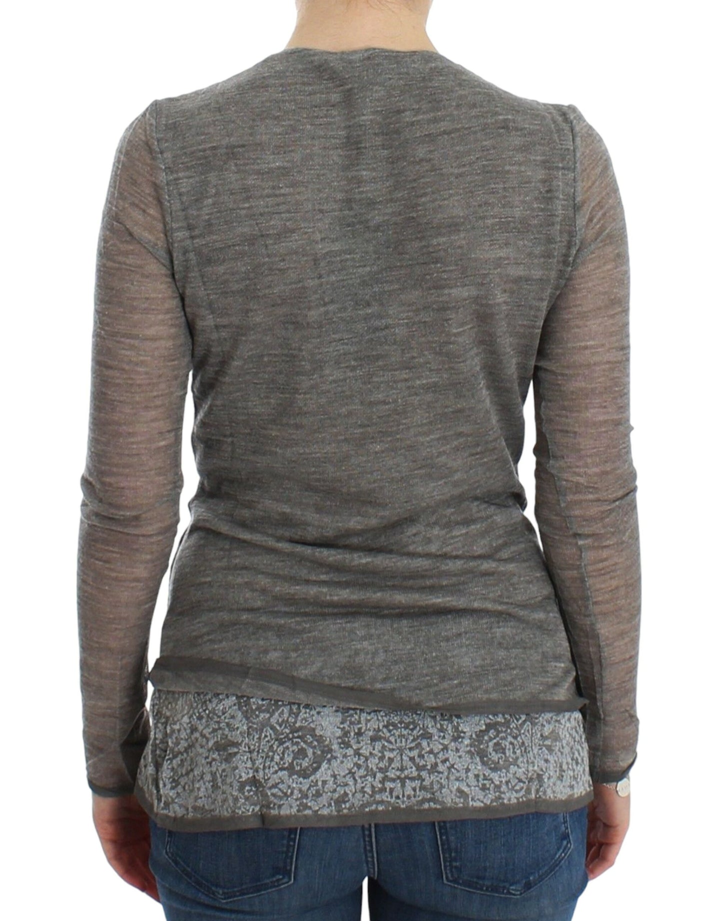 Ermanno Scervino Elegant Gray Wool Blend Deep V-neck Sweater Ermanno Scervino